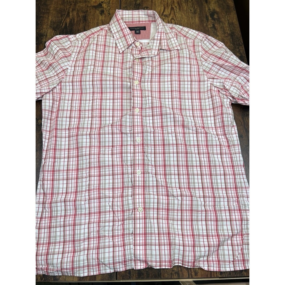 Banana Republic Men's Slim-Fit Red Plaid Cotton Button-Up Shirt Medium 15-15.5